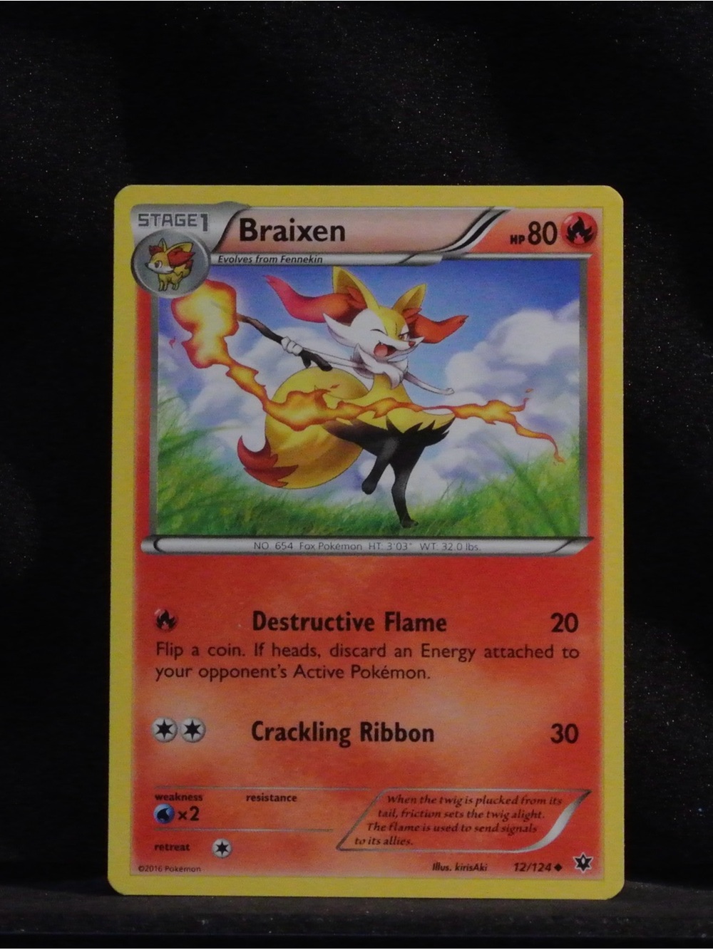 Pokemon Rare Vintage Braixen Trading Card - Yellow/Orange/Red